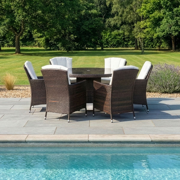 Harts - Premium 6 Seat Round Rattan Dining Set in Brown