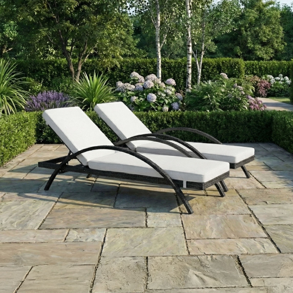 Harts - Premium Rattan Recliner Sun lounger (Set of 2) in Black