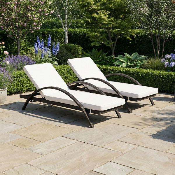 Harts - Premium Rattan Recliner Sun lounger (Set of 2) in Brown