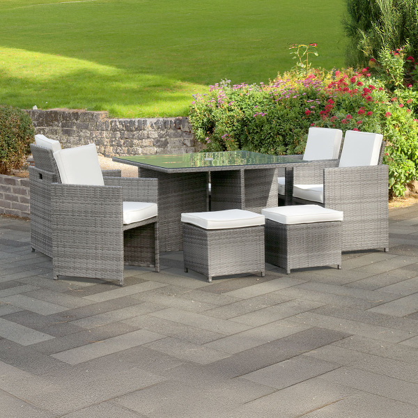 Harts - Premium 8 Seat Cube Rattan Dining Set in Grey with Cover