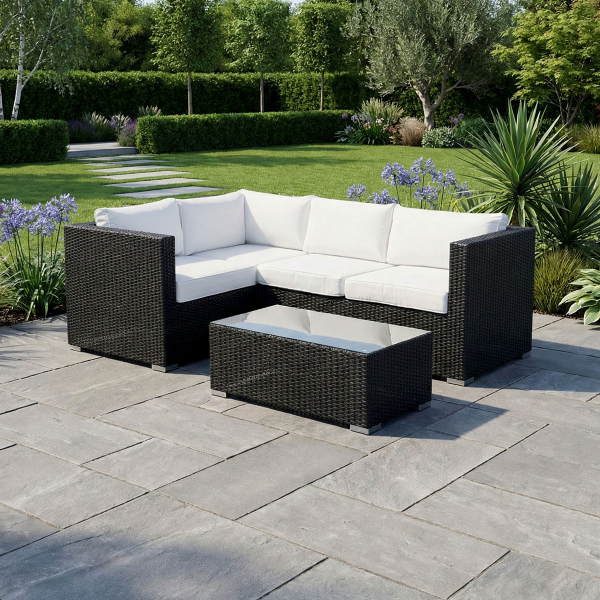 Harts - Premium Rattan Corner Sofa & Table 206 x 152cm - Black