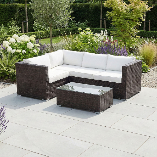 Harts - Premium Rattan Corner Sofa & Table 206 x 152cm - Brown