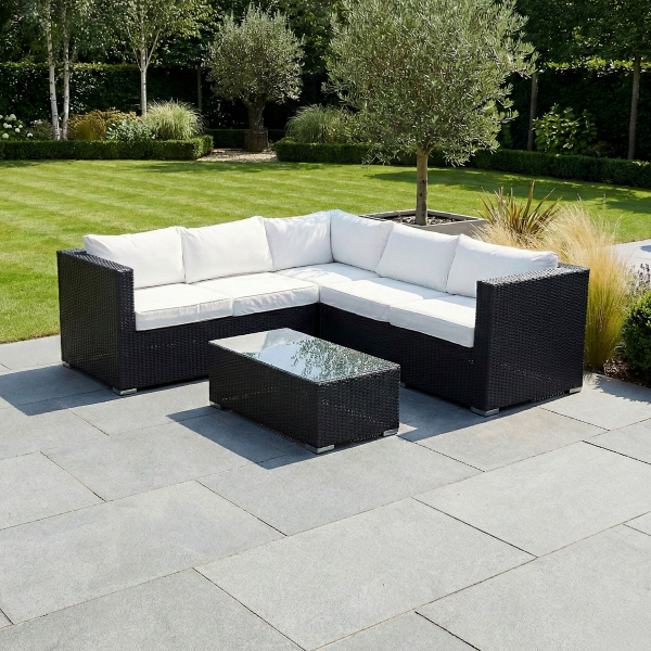 Harts - Premium Rattan Corner Sofa & Table - 206 x 206cm in Black