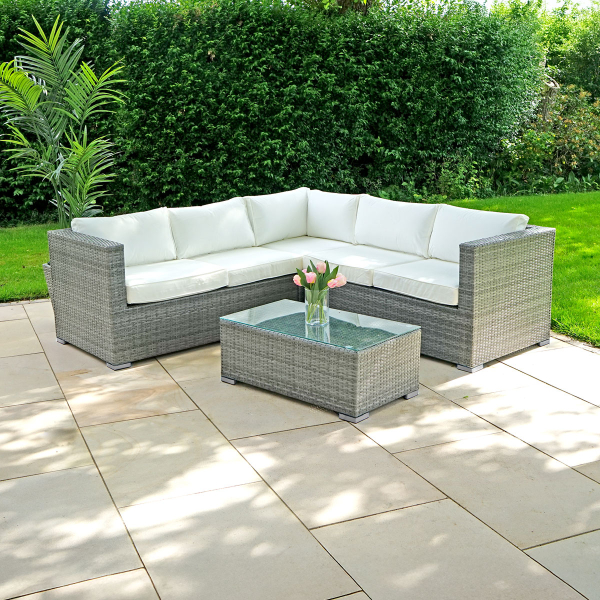 Harts - Premium Rattan Corner Sofa & Table - 206 x 206cm in Grey