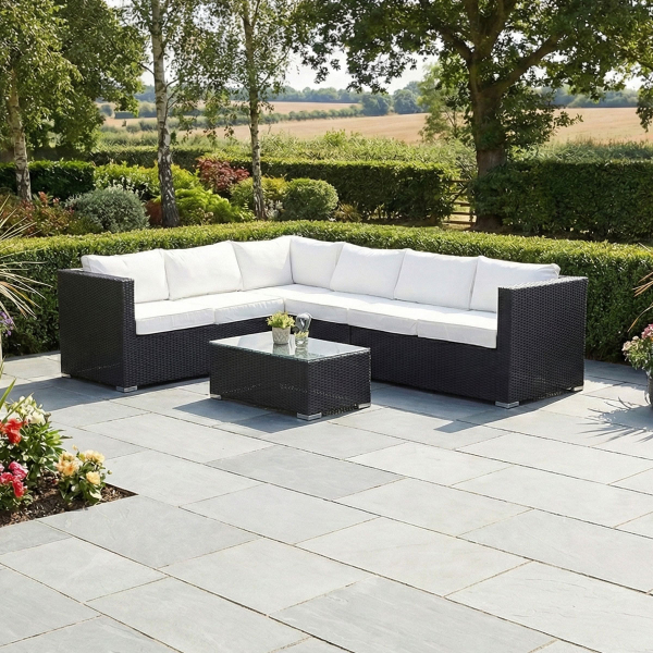 Harts - Premium Rattan Corner Sofa & Table - 266 x 206cm - Black