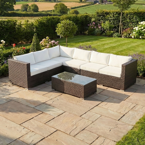 Harts - Premium Rattan Corner Sofa & Table - 266 x 206cm - Brown