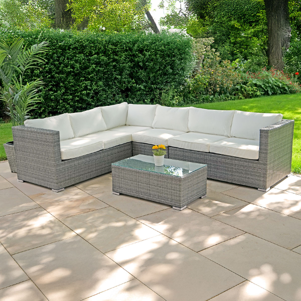 Harts - Premium Rattan Corner Sofa & Table - 266 x 206cm - Grey