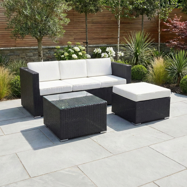 Harts - Premium 3 seater sofa with footstool & table in Black