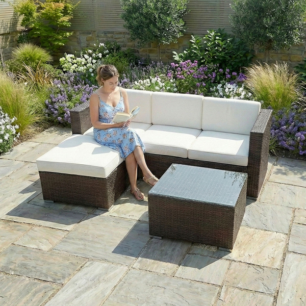 Harts - Premium 3 seater sofa with footstool & table in Brown