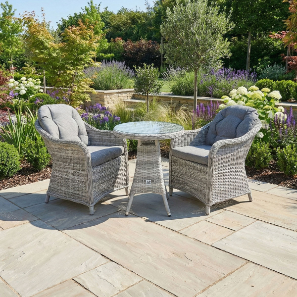 Liv Outdoors - Windsor 2 Seater Rod Weave Bistro set in Light Grey