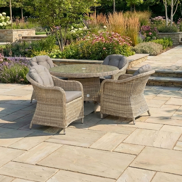 Liv Outdoors - Windsor 4 Seat 1.2m Rod Weave Round dining set in Willow/Brown