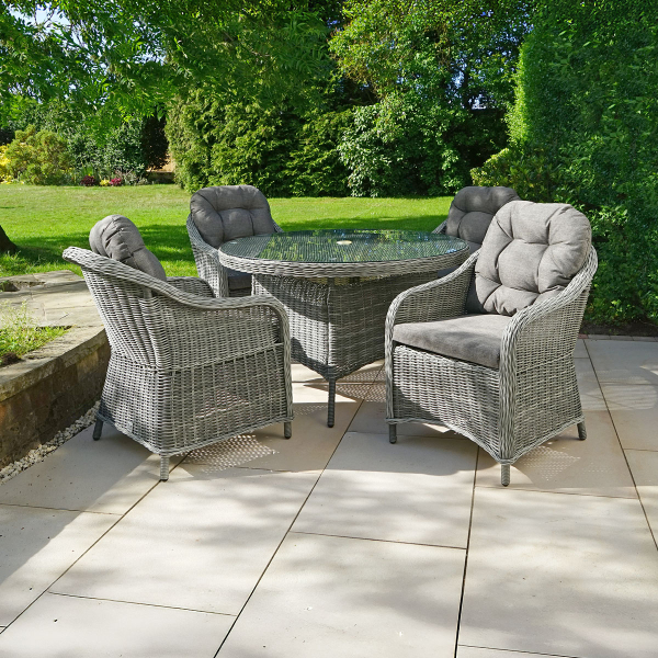 Liv Outdoors - Windsor 4 Seat 1.2m Rod Weave Round dining set in Grey