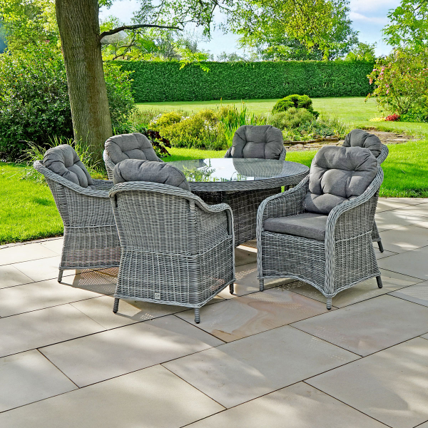Liv Outdoors - Windsor 6 Seat 1.35m Round Rod Weave dining set in Grey