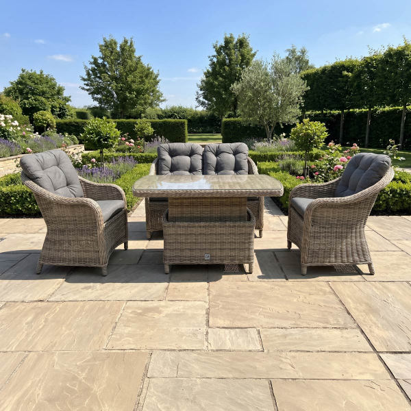 Liv Outdoors - Windsor Rattan 2 Seater Sofa, 2 Armchair with Rising Table in Willow