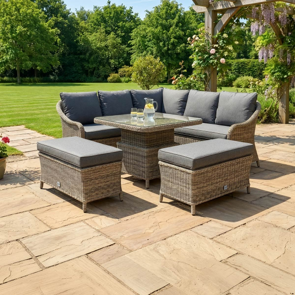 Liv Outdoors - Windsor Rattan Corner Sofa Dining Set with Square Rising Table in Willow