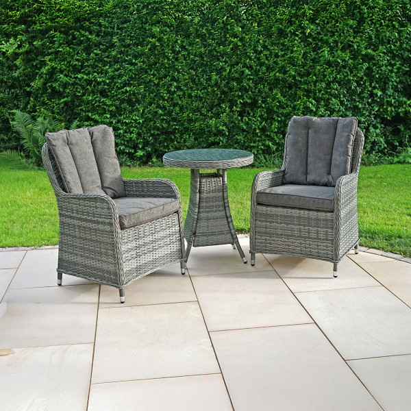 Liv Outdoors - Windsor Rattan 3 Piece Bistro Set - 2 Chairs & Table in Grey