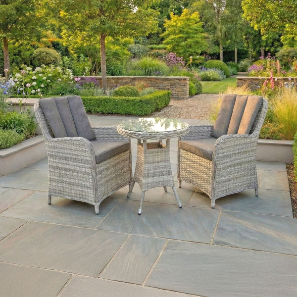 Liv Outdoors - Windsor Rattan 3 Piece Bistro Set - 2 Chairs & Table in Light Grey