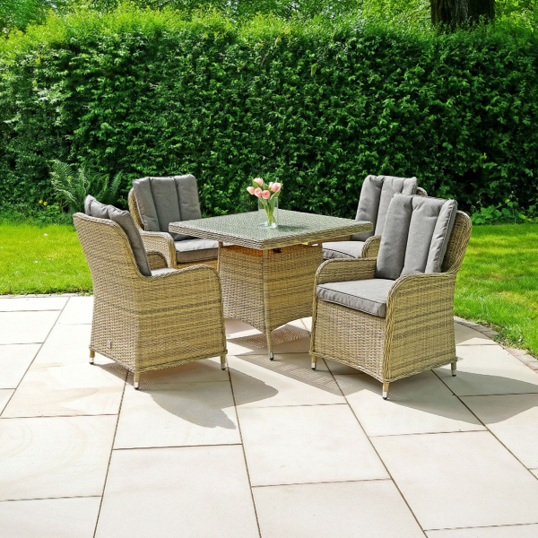 Liv Outdoors - Windsor 4 Seater Square Table Rattan Dining Set in Willow