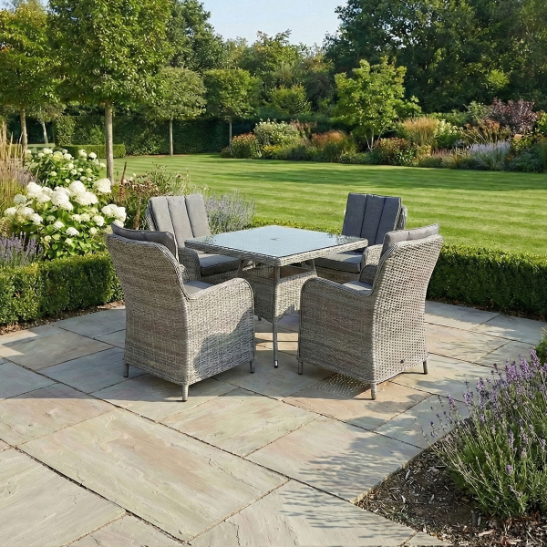 Liv Outdoors - Windsor 4 Seater Square Table Rattan Dining Set in Grey