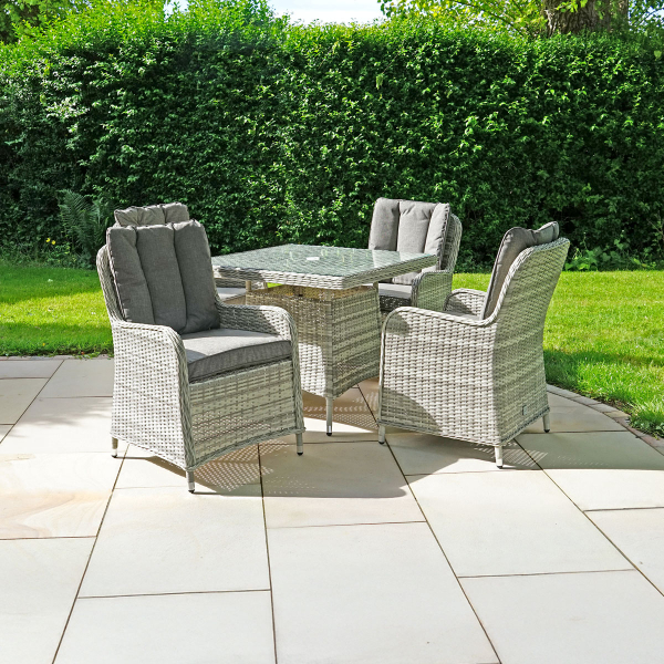 Liv Outdoors - Windsor 4 Seater Square Table Rattan Dining Set in Light Grey