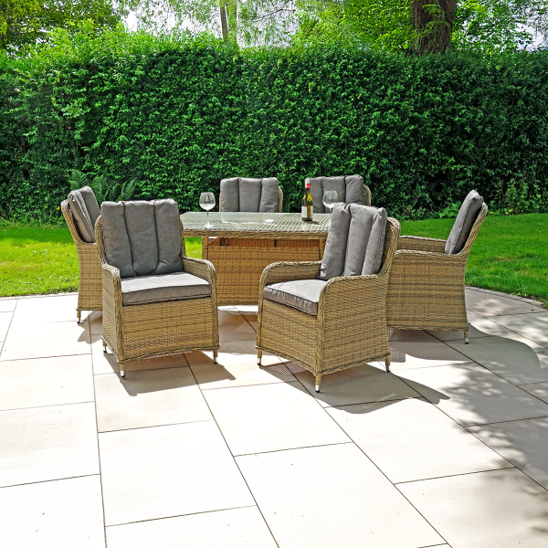 Liv Outdoors - Windsor 6 Seat Rattan Dining Set with Rectangle Table in Willow