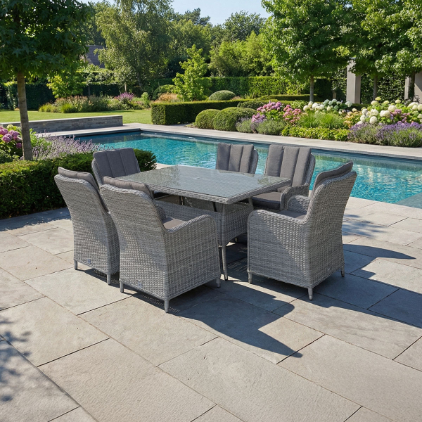 Liv Outdoors - Windsor 6 Seat Rattan Dining Set with Rectangle Table in Grey