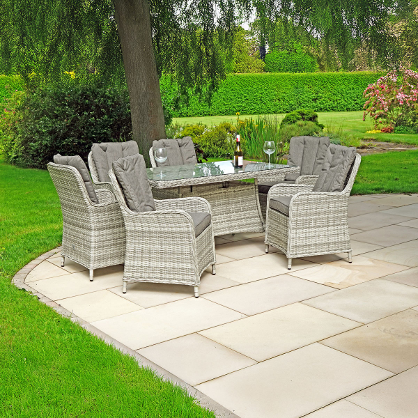 Liv Outdoors - Windsor 6 Seat Rattan Dining Set with Rectangle Table