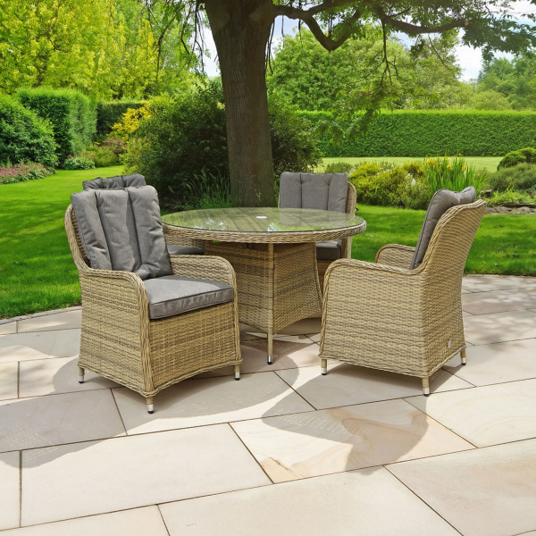 Liv Outdoors - Windsor 4 Seat Round Table Rattan Dining Set in Willow