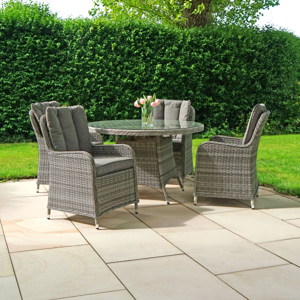 Liv Outdoors - Windsor 4 Seat Round Table Rattan Dining Set in Grey