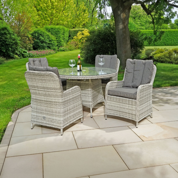 Liv Outdoors - Windsor 4 Seat Round Table Rattan Dining Set in Light Grey