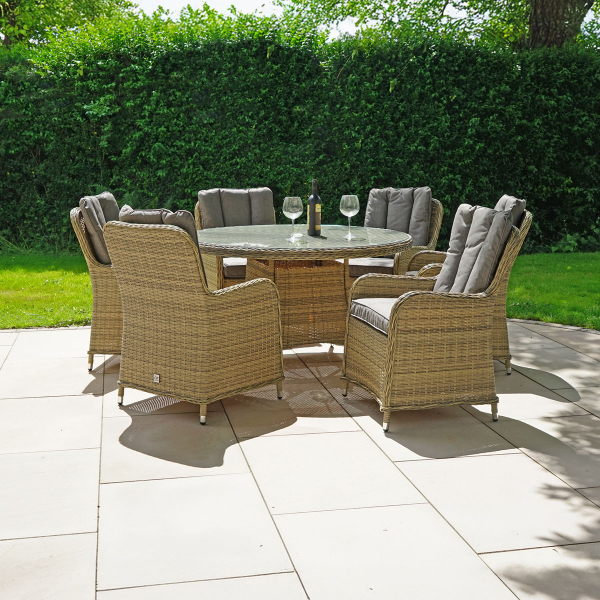 Liv Outdoors - Windsor 6 Seat Round Table Rattan Dining Set in Willow