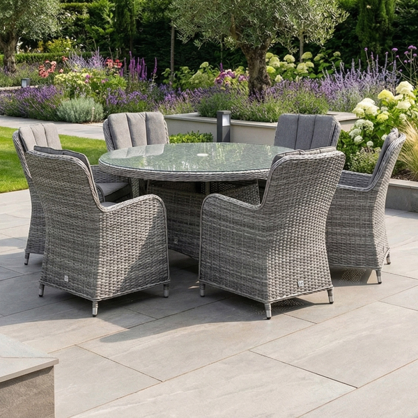 Liv Outdoors - Windsor 6 Seat 1.3m Round Table Rattan Dining Set