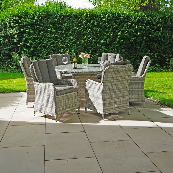 Liv Outdoors - Windsor 6 Seat Round Table Rattan Dining Set in Light Grey