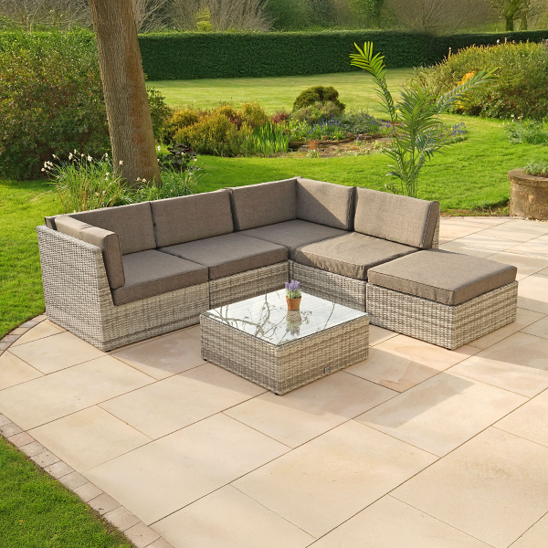 Liv Outdoors - Windsor Modular Rattan Sofa - 245cm x 235cm in Light Grey