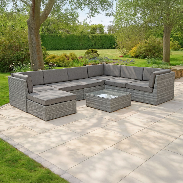 Liv Outdoors - Windsor Modular Rattan Sofa - 320cm x 245cm in Grey