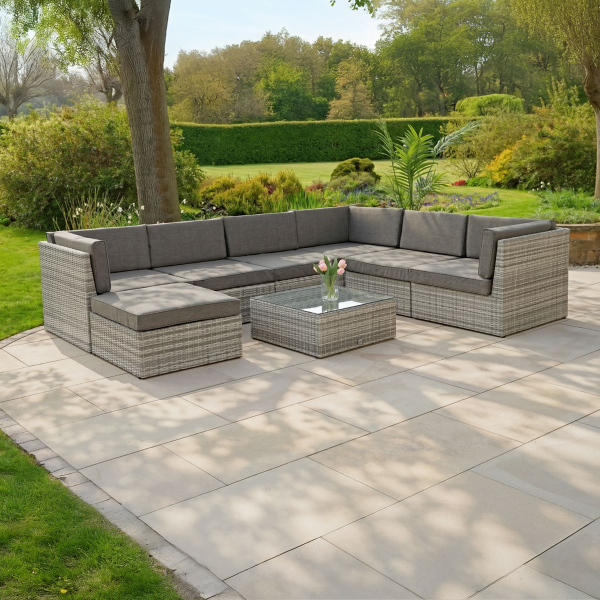 Liv Outdoors - Windsor Modular Rattan Sofa - 320cm x 245cm in Light Grey