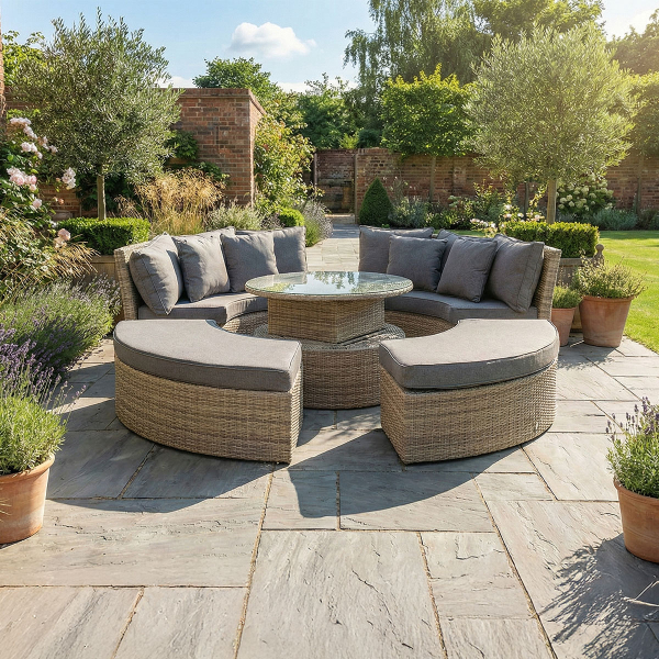Liv Outdoors - Windsor Round Daybed with Rising Table in Willow