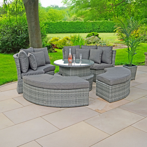 Liv Outdoors - Windsor Round Daybed with Rising Table in Grey