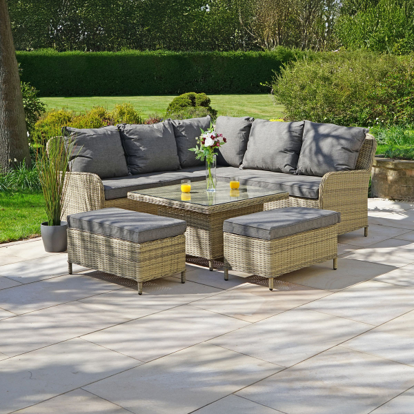 Liv Outdoors - Windsor Corner Sofa Dining Set with Square Rising Table in Willow