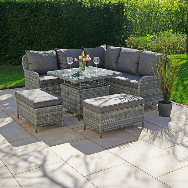 Liv Outdoors - Windsor Corner Sofa Dining Set with Square Rising Table in Grey