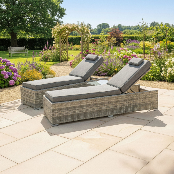 Liv Outdoors - Windsor Sun Lounger and Table Set (Set of 2)