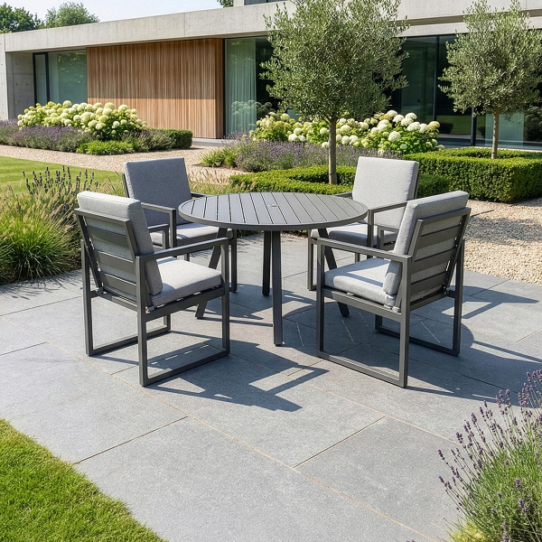 Liv Outdoors - Riviera Aluminium 4 Seat Dining Set with Round Table