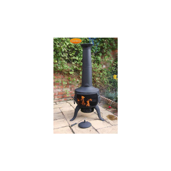 Gardeco - Large Tia Chimenea in Black, inc BBQ grill