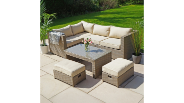 Liv Outdoors - Kingston Corner Recliner Rattan Sofa with Table & Stools - 218CM X 152cm - Brown