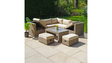 Liv Outdoors - Kingston Corner Recliner Rattan Sofa with Table & 2 Stools - 218 x 218cm - Brown