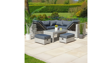 Liv Outdoors - Kingston Corner Recliner Rattan Sofa with Table & Stools - 218 x 218cm - Light Grey