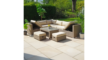 Liv Outdoors - Kingston Corner Recliner Rattan Sofa with Table & Stools - 284 x 218cm - Brown
