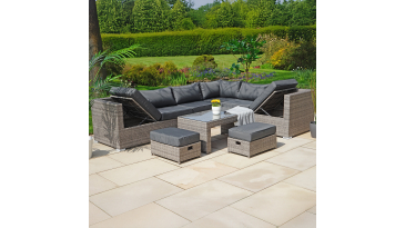 Liv Outdoors - Kingston Corner Recliner Rattan Sofa Set & Stools - 284 x 218cm - Grey