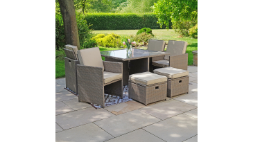 Liv Outdoors - Kingston Rattan Cube Dining Set - 8 Seat in Brown & Cover