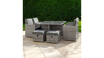 Liv Outdoors - Kingston Rattan Cube Dining Set - 8 Seat in Grey & Cover